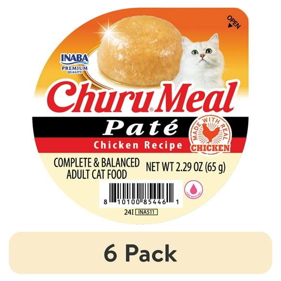 (6 pack) INABA Churu Meal Paté Adult Wet Cat Food, 2.29 oz cup, Chicken Recipe