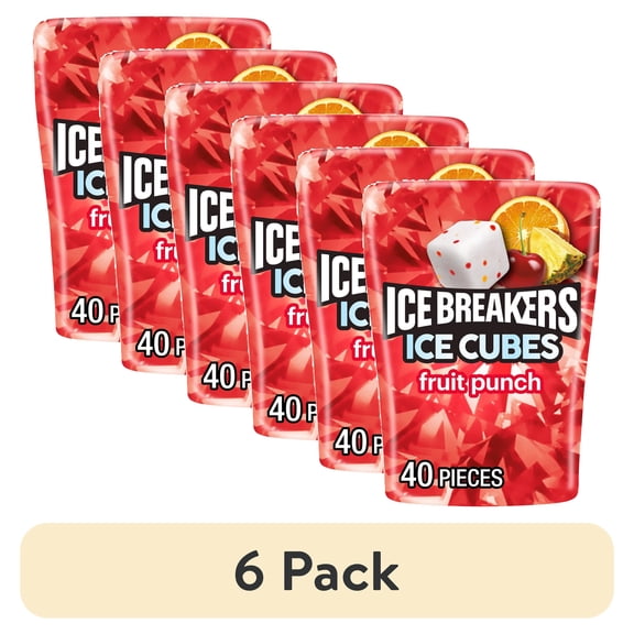(6 pack) Ice Breakers Ice Cubes Fruit Punch Flavored Sugar Free Chewing Gum, Bottle 3.24 oz, 40 Pieces