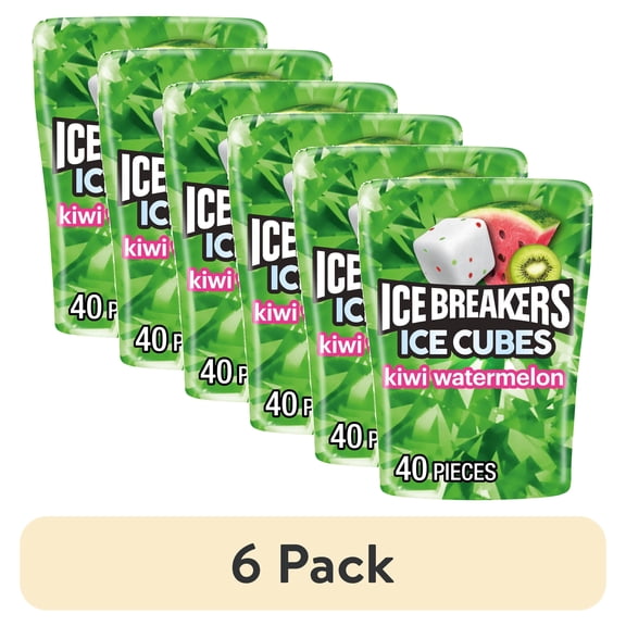 (6 pack) Ice Breakers Ice Cubes Kiwi Watermelon Flavored Sugar Free Chewing Gum, Bottle 3.24 oz, 40 Pieces