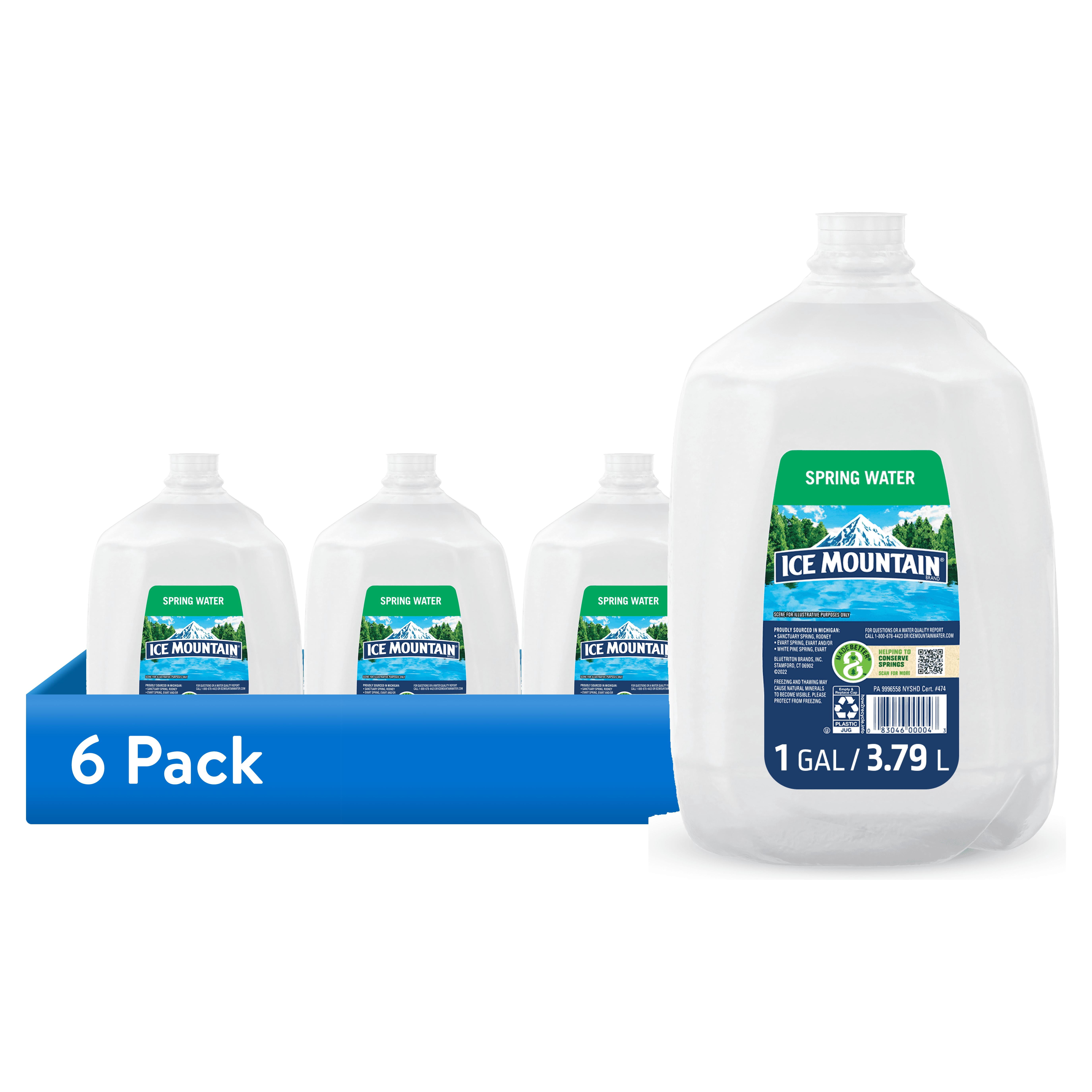 (6 pack) Ice Mountain Spring Water, 1 gal, Single Plastic Jug