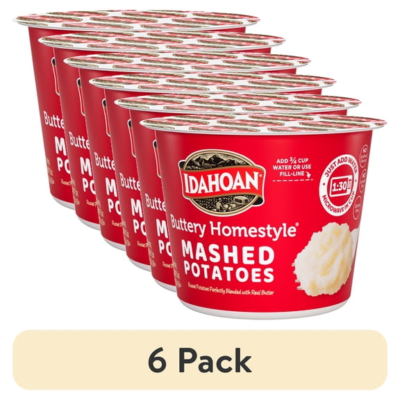(6 pack) Idahoan Buttery Homestyle Mashed Potatoes Cups, 1.5 oz