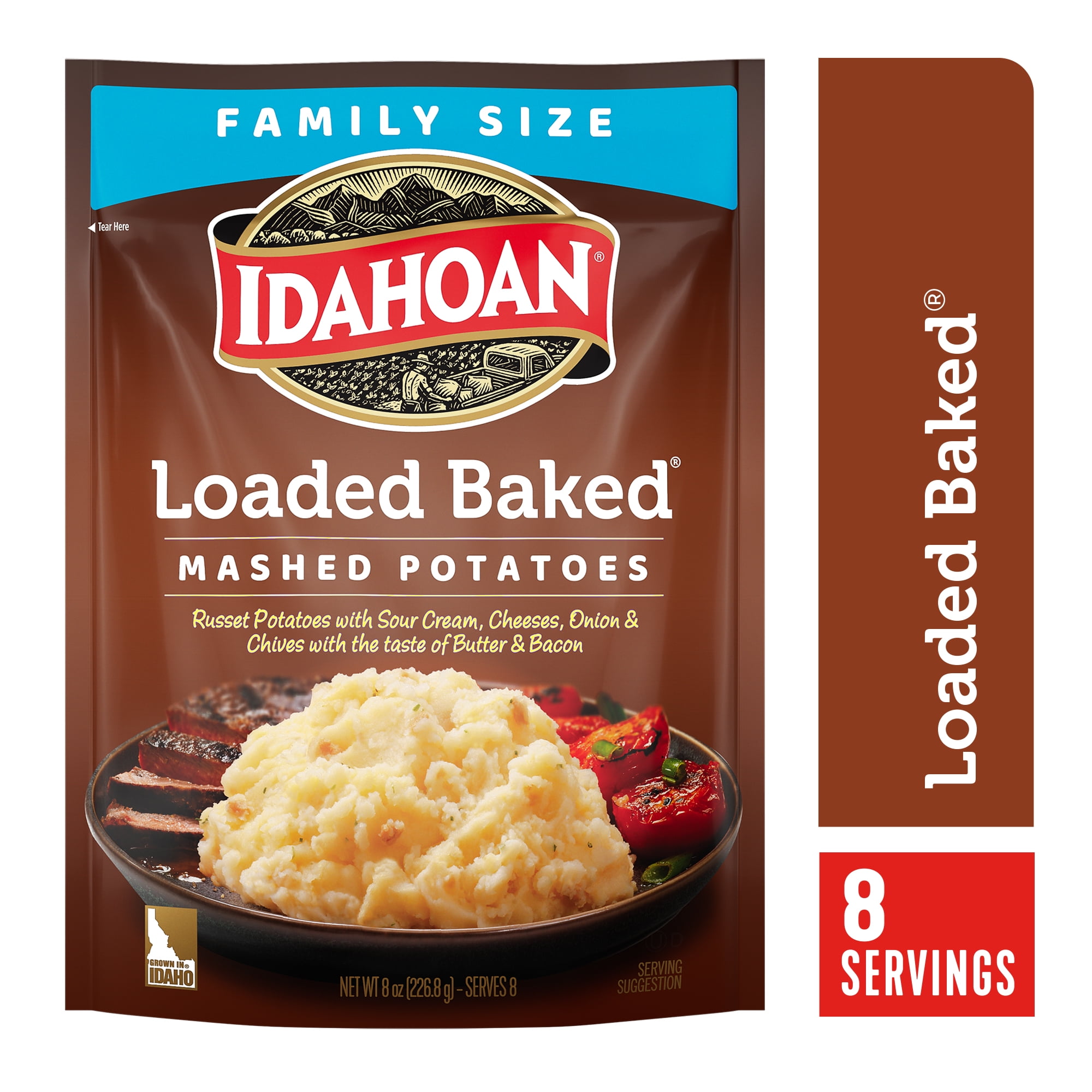 (6 pack) Idahoan Loaded Baked Mashed Potatoes Family Size, 8 oz Pouch
