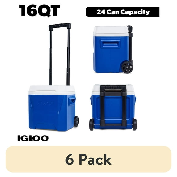 (6 pack) Igloo 16 QT Laguna Ice Chest Cooler with Wheels, Blue