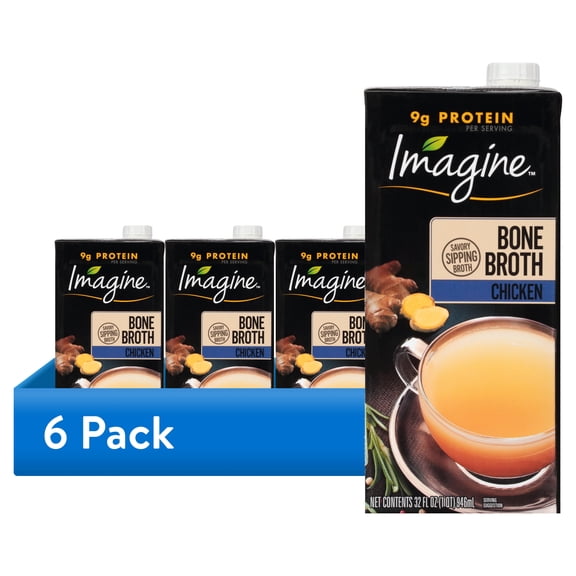 (6 pack) Imagine Gluten-Free Fat-Free Bone Chicken Broth, 32 fl oz Carton