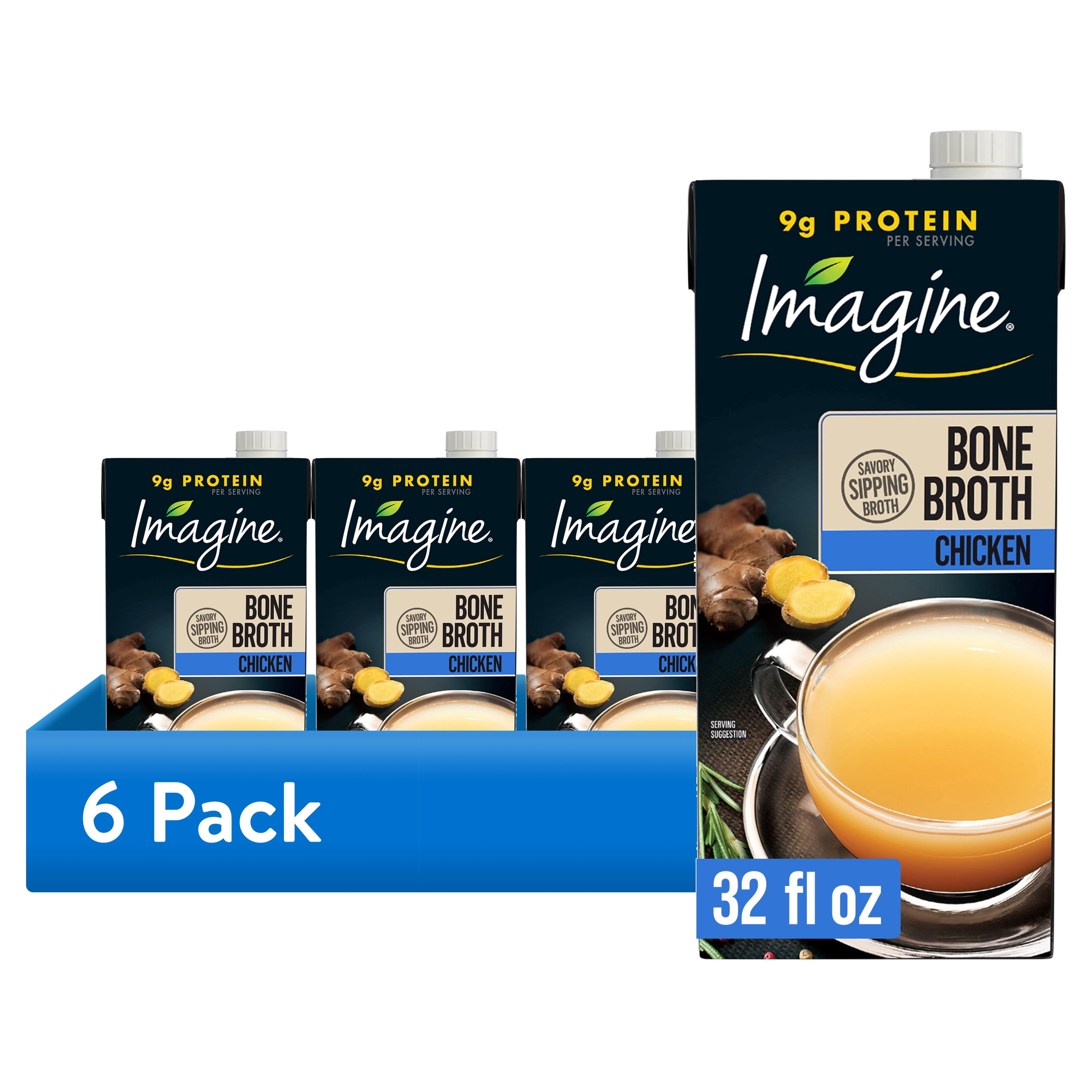 (6 pack) Imagine Fat-Free Savory Chicken Bone Broth, 32 fl oz Carton