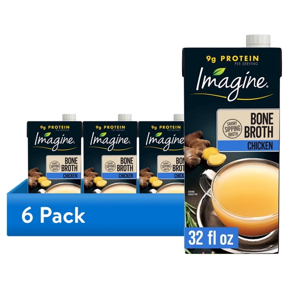 (6 pack) Imagine Fat-Free Savory Chicken Bone Broth, 32 fl oz Carton