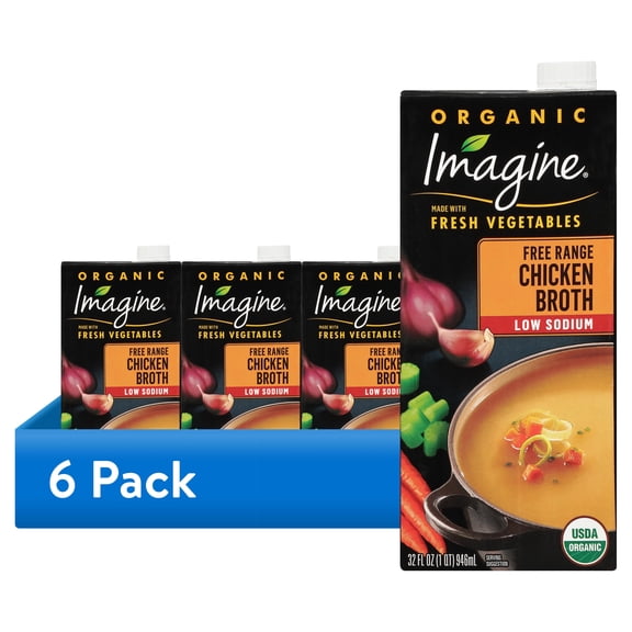 (6 pack) Imagine Organic Low Sodium Free Range Chicken Broth, 32 fl oz Carton