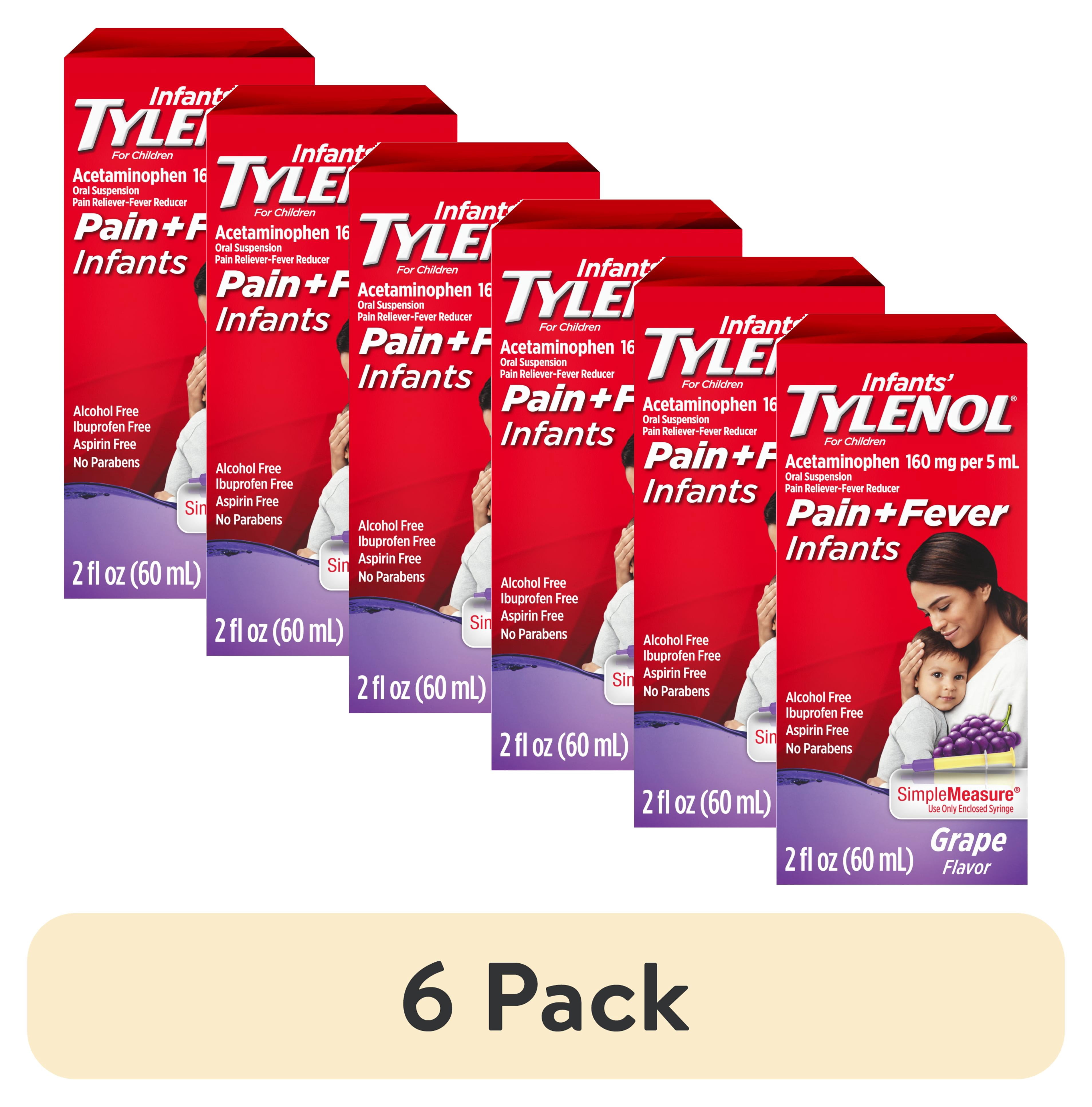 (6 pack) Infants' Tylenol Acetaminophen Liquid Medicine, Grape Flavor, 2 fl. oz