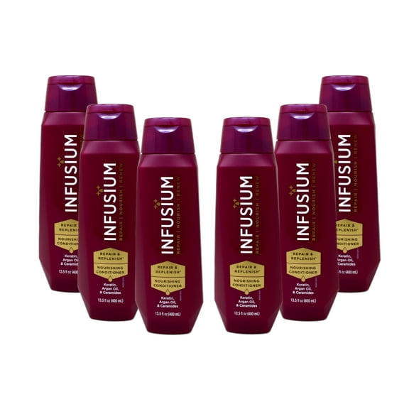 (6 pack) Infusium Repair & Replenish Conditioner, Nourish, Renew, with Keratin, Argan Oil, Ceramides for Dry, Damaged Hair, 13.5 Fl Oz