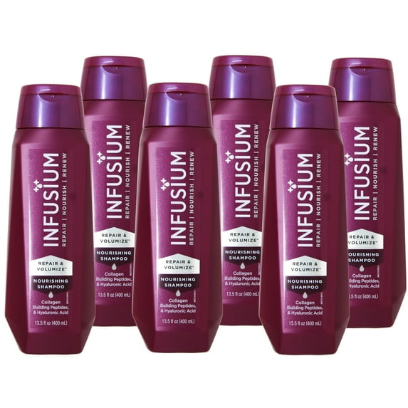 (6 pack) INFUSIUM Shampoo Repair & Volumize, Repair/Nourish/ Renew Shampoo, Collagen, Building Peptides & Hyaluronic Acid for Dry & Damaged Hair, 13.5 FL OZ