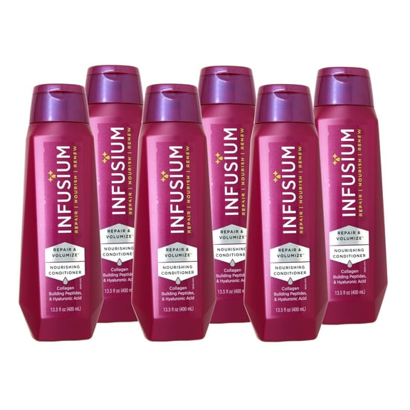 (6 pack) Infusium Repair & Volumize and Renew Nourishing Conditioner, Collagen, Building Peptides & Hyaluronic Acid for Dry & Damaged Hair, 13.5 FL OZ, Pack of 1