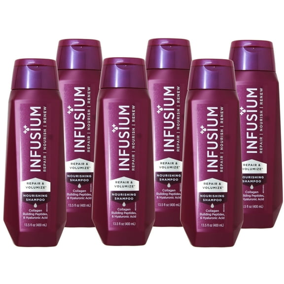 (6 pack) INFUSIUM Shampoo Repair & Volumize, Repair/Nourish/ Renew Shampoo, Collagen, Building Peptides & Hyaluronic Acid for Dry  & Damaged Hair, 13.5 FL OZ