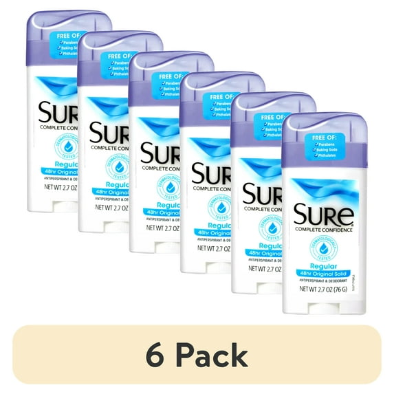 (6 pack) Sure Original Solid Antiperspirant & Deodorant, 48HR Protection, Regular Scent, 2.7 OZ