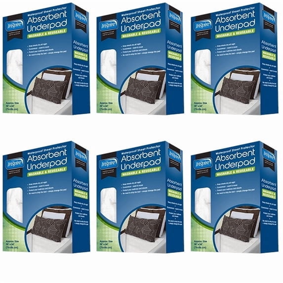 (6 pack) Inspire Washable and Reuseable Absorbent Underpad