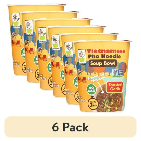 (6 pack) Star Anise Foods Instant Vietnamese Noodle Pho Bowl, Gluten Free, No MSG, Toasted Garlic, 1.9 oz
