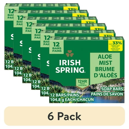 (6 pack) Irish Spring Aloe Mist Deodorant Bar Soap for Men, 3.7 oz Bar (12 Pack)