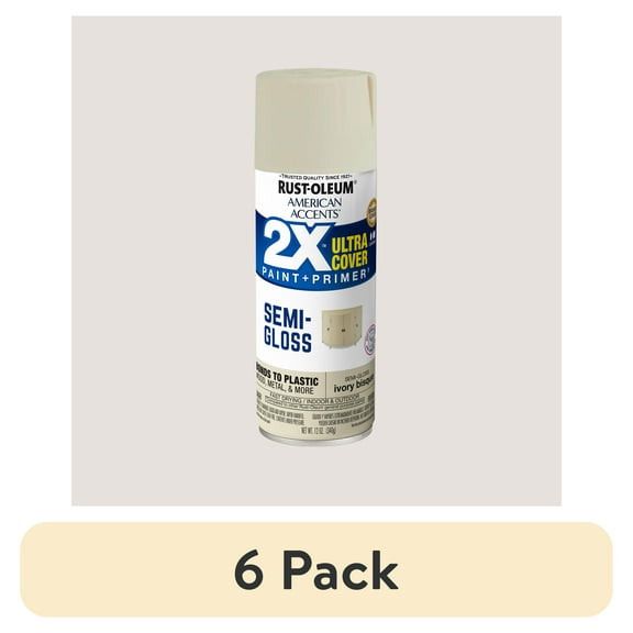 (6 pack) Ivory Bisque, Rust-Oleum American Accents 2X Ultra Cover Semi-Gloss Spray Paint-355086, 12 oz