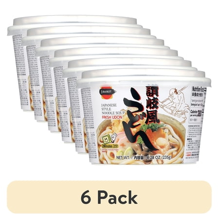 (6 pack) J-Basket Japanese Style Noodle Soup Microwavable Fresh Udon, 8.28 oz, 1 Count Bowl (Shelf-Stable)