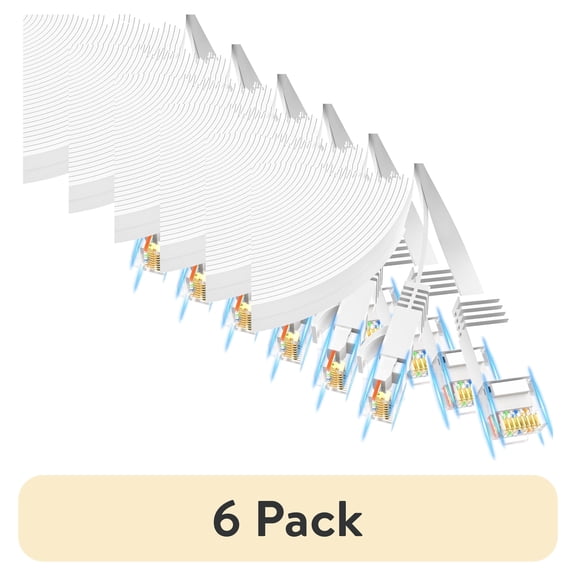 (6 pack) (6 pack) J&D 150 ft Flat Cat6 Ethernet Cable for Internet, Streaming, Gaming, White