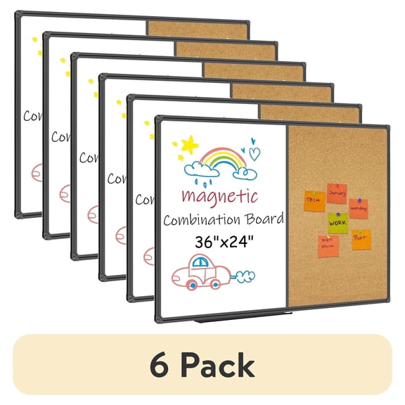 (6 pack) JILoffice Cork Board Magnetic Board Combo 24" x 36" Bulletin Board with Dry Erase Combination Board