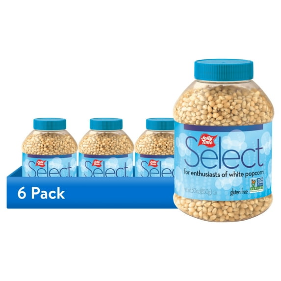 (6 pack) JOLLY TIME Select White Unpopped Popcorn Kernels, 30 oz Gluten-Free