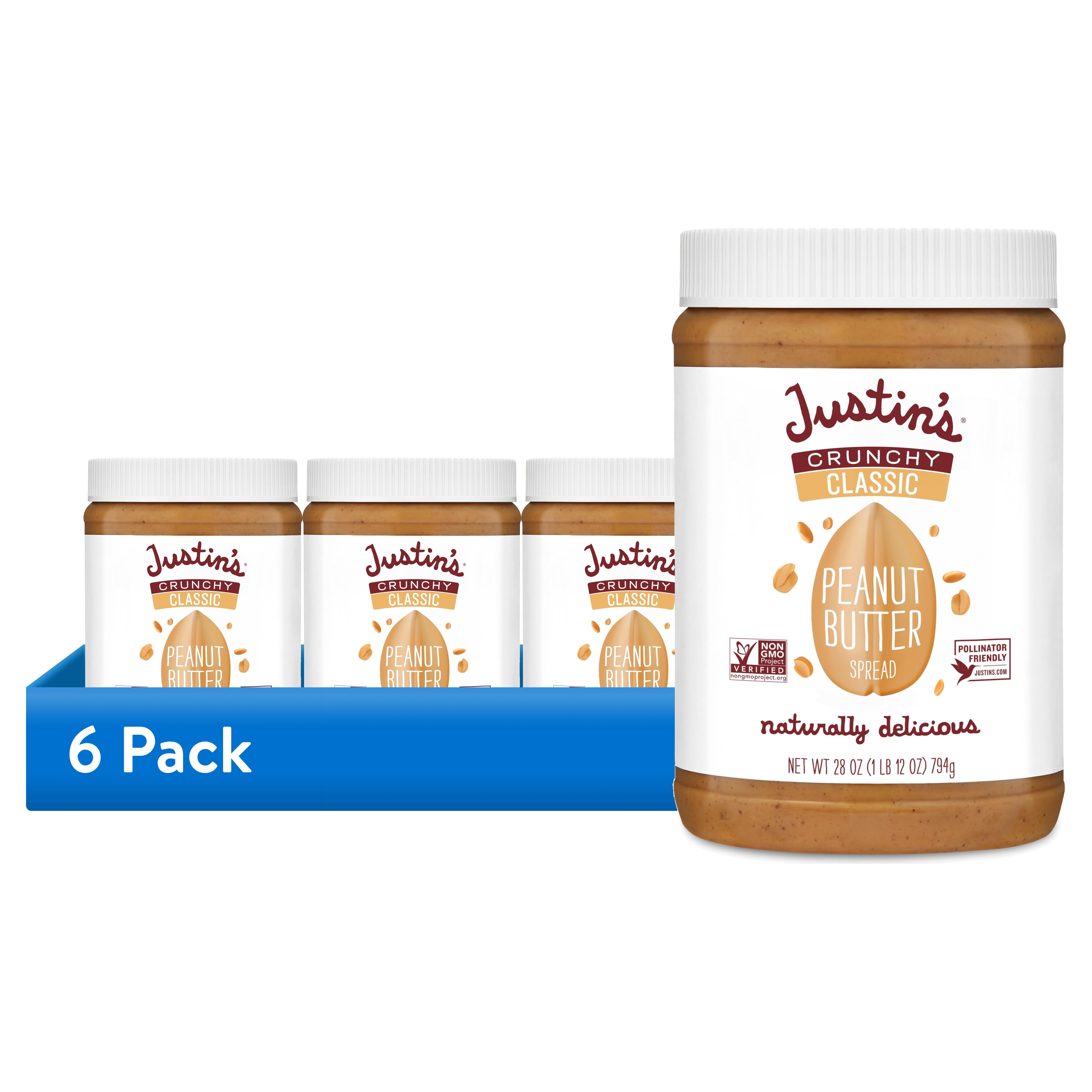 (6 pack) JUSTIN'S Classic Crunchy Peanut Butter Spread, 28 oz Jar