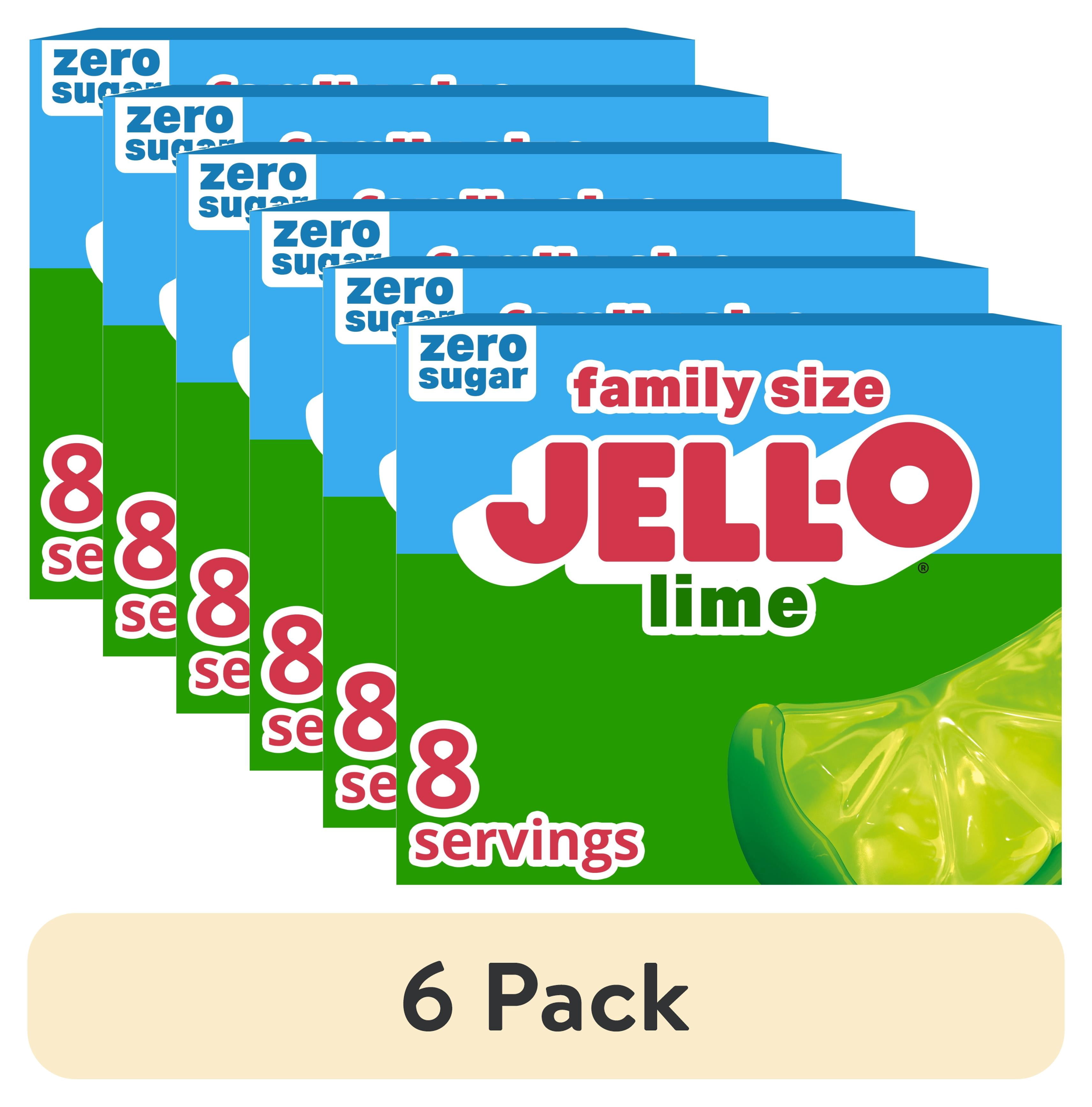 (6 pack) Jell-O Lime Zero Sugar Low Calorie Gelatin Dessert Mix, Family Size, 0.6 oz Box