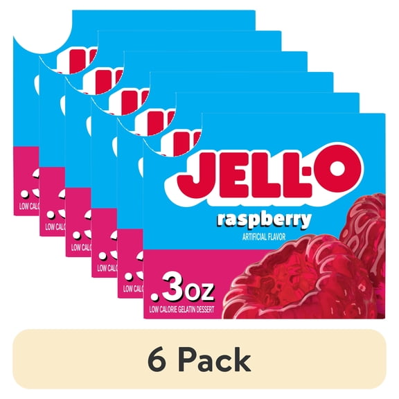 (6 pack) Jell-O Raspberry Artificially Flavored Zero Sugar Gelatin Dessert Mix, 0.3 oz Box
