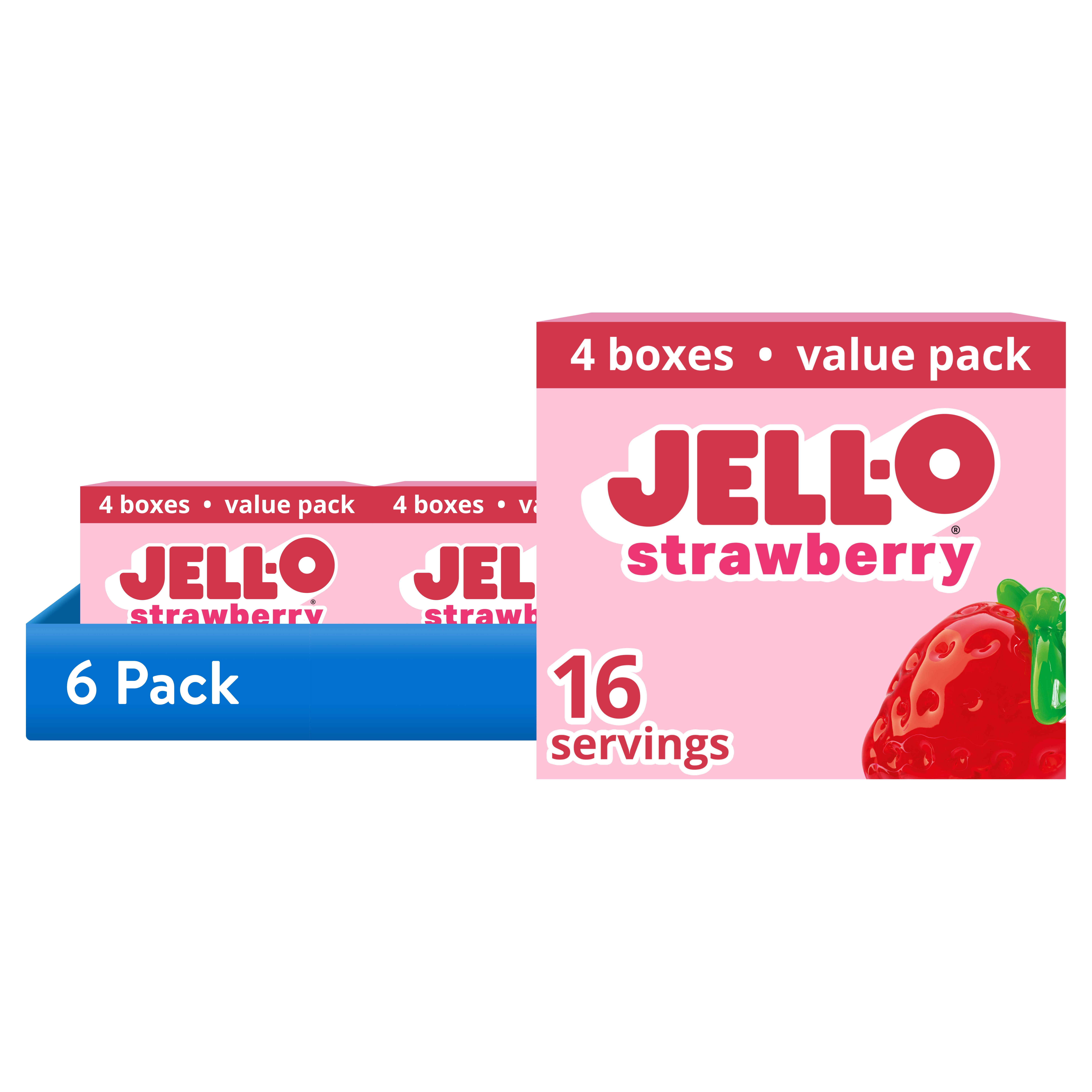 (6 pack) Jell-O Strawberry Gelatin Dessert Mix Value Pack, 4 Count Pack, 3 oz Boxes