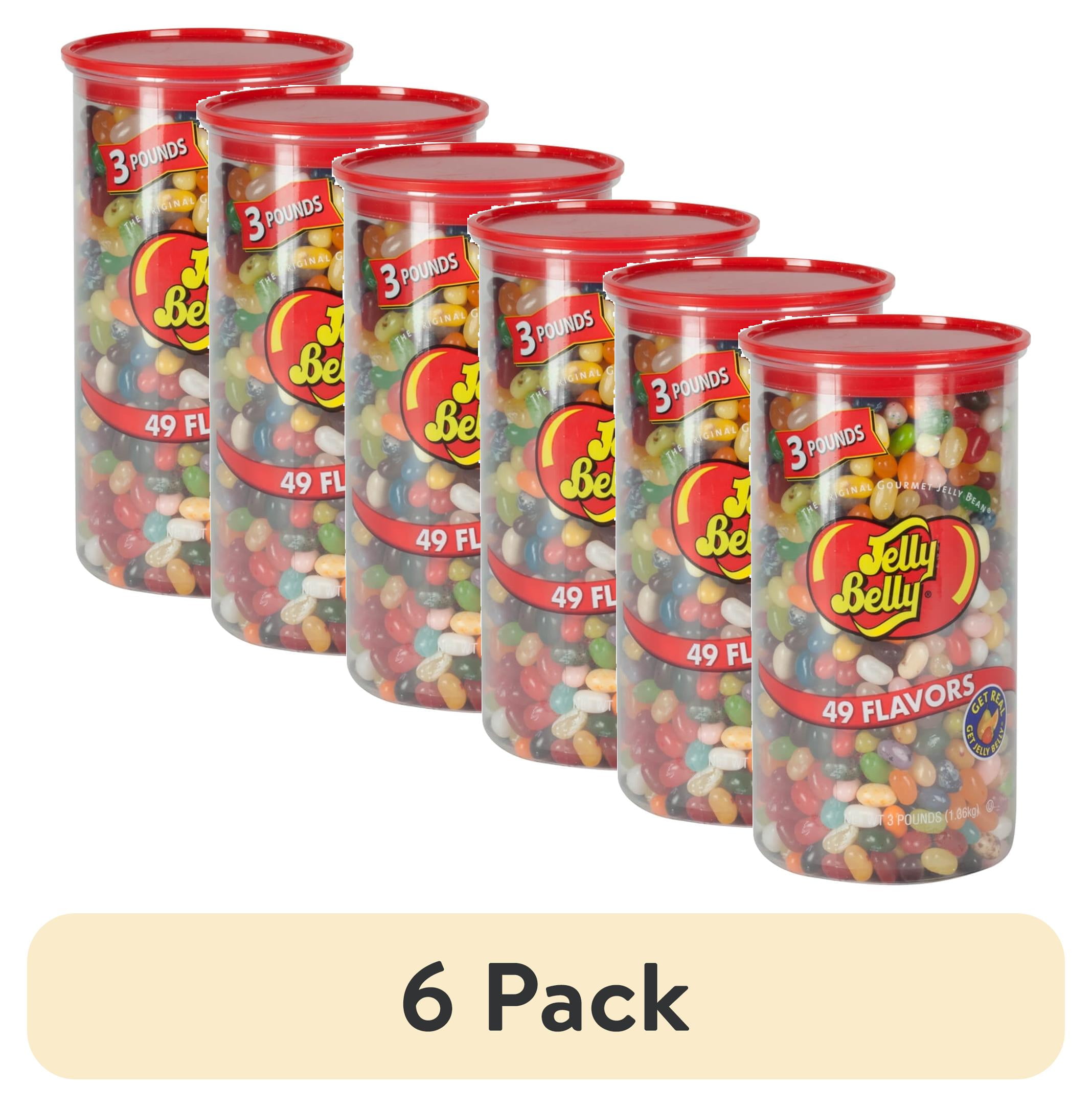 (6 pack) Jelly Belly 49 Assorted Jelly Bean Flavors, 3-Pound Clear Can, Most Popular Flavors