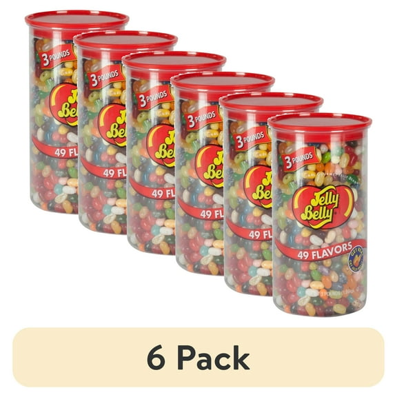(6 pack) Jelly Belly 49 Assorted Jelly Bean Flavors, 3-Pound Clear Can, Most Popular Flavors