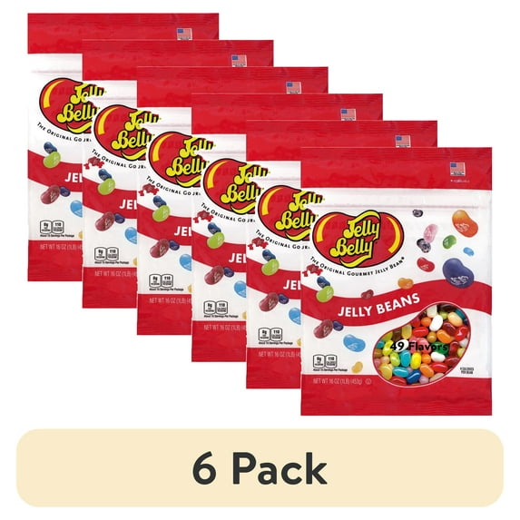(6 pack) Jelly Belly 49-Assorted Jelly Beans - 1 Pound (16 Ounces) Resealable Bag - Straight from the Source