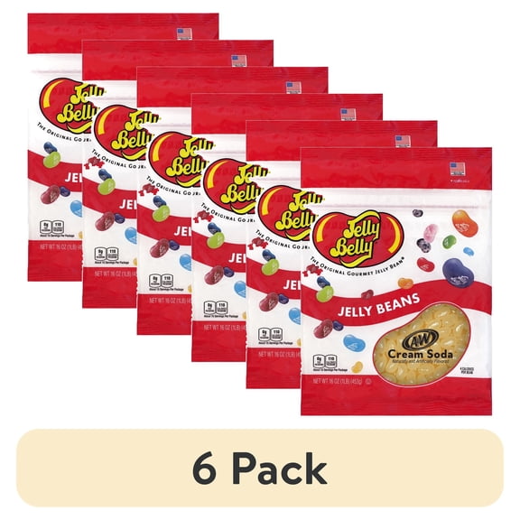 (6 pack) Jelly Belly A&W Cream Soda Jelly Beans - 1 Pound (16 Ounces), Cream Soda Candy in a Resealable Bag