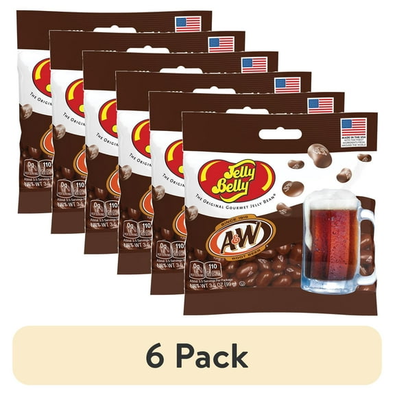(6 pack) Jelly Belly A&W Root Beer Jelly Beans - 3.5 oz Grab & Go® Bags - True-to-life Root Beer-flavored Candy