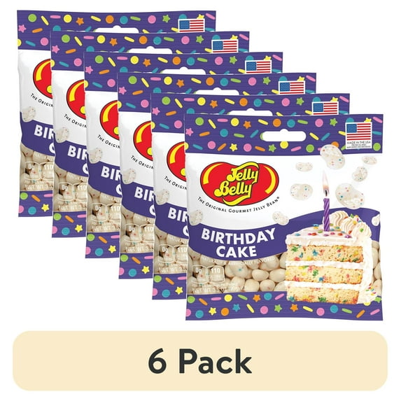 (6 pack) Jelly Belly Birthday Cake Jelly Beans - 3.5 oz Grab & Go® Bags - True-to-life Birthday Cake-flavored Candy
