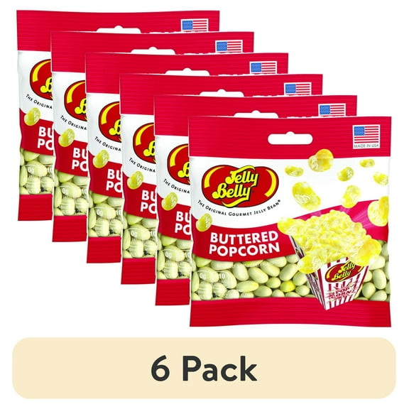(6 pack) Jelly Belly Buttered Popcorn Jelly Beans - 3.5 oz Grab & Go Bags - True-to-life Buttered Popcorn-flavored Candy