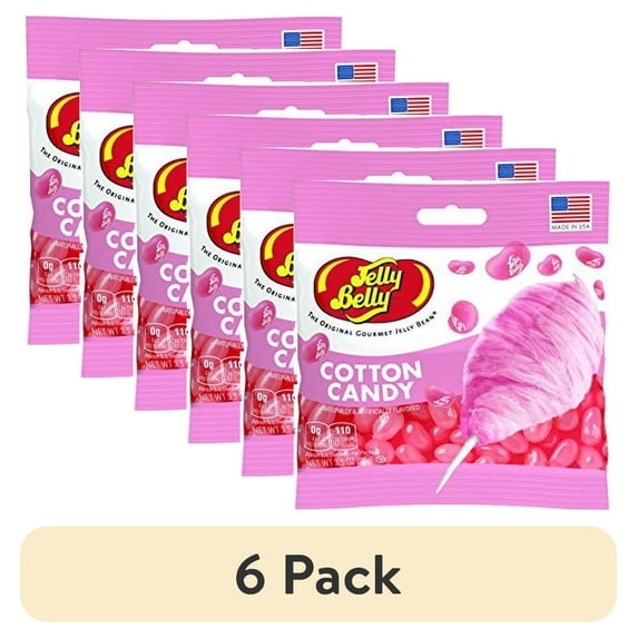 (6 pack) Jelly Belly Cotton Candy Jelly Beans - 3.5 oz Grab & Go® Bags - True-to-life Cotton Candy-flavored Candy