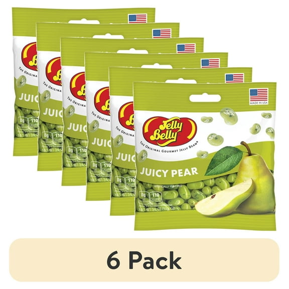(6 pack) Jelly Belly Juicy Pear Jelly Beans - 3.5 oz Grab & Go Bags - True-to-life Pear-flavored Candy