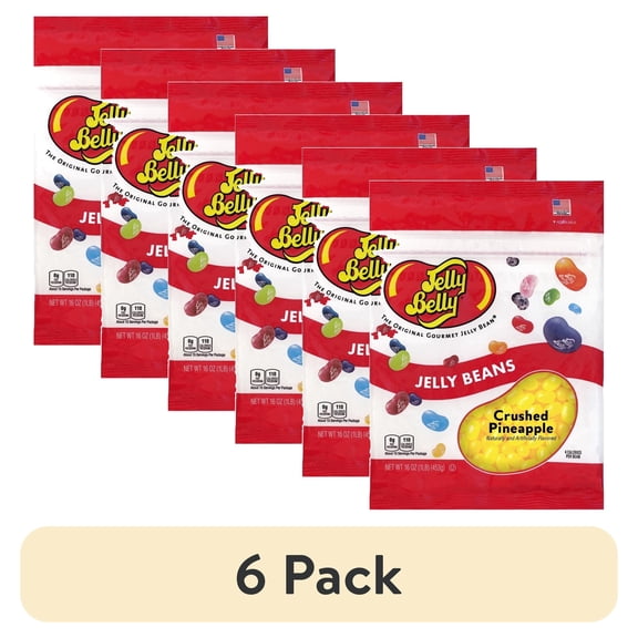 (6 pack) Jelly Belly Pineapple Jelly Beans - 1 Pound (16 Ounces), Fresh Pineapple Flavor, Resealable Bag