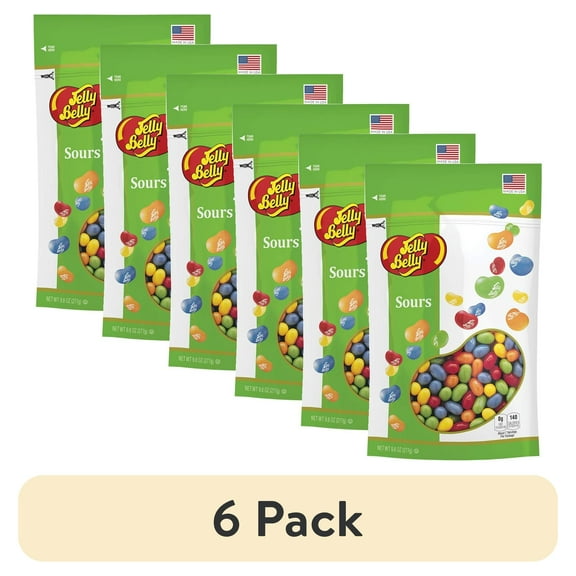 (6 pack) Jelly Belly Sours Jelly Beans - 9.8 Ounces of 5 Juicy Sour Fruit Flavors in a Resealable Pouch Bag