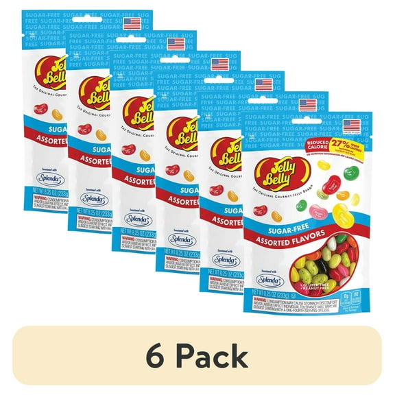 (6 pack) Jelly Belly Sugar-Free Mix of 10 Popular Flavors Jelly Bean Candy, 8.25 Ounce Resealable Pouch Bag