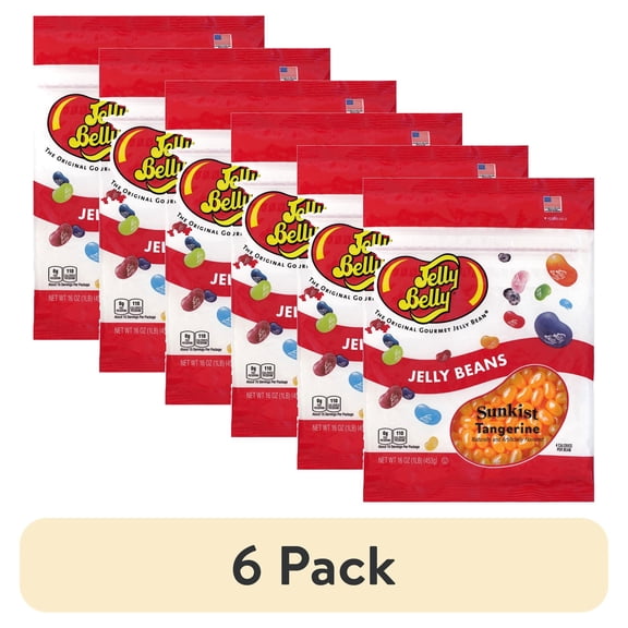 (6 pack) Jelly Belly Sunkist Tangerine Jelly Beans - 1 Pound (16 Ounces), Fresh Tangerine Flavor, Zipper Bag