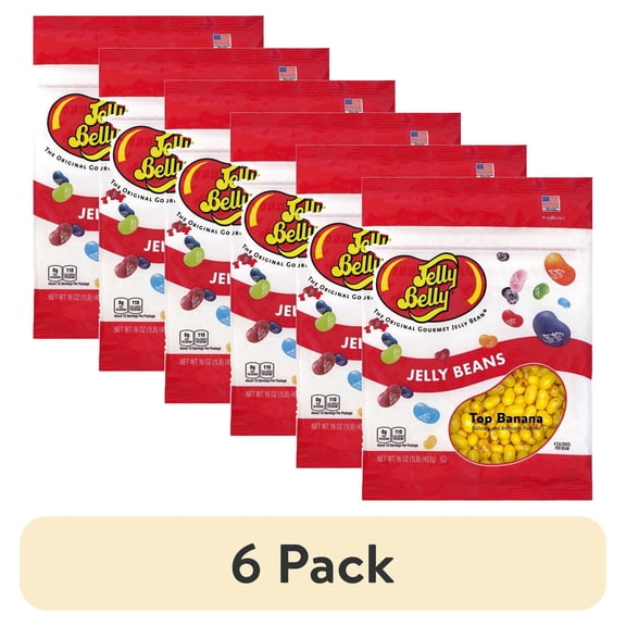 (6 pack) Jelly Belly Top Banana Jelly Beans - 1 Pound (16 Ounces), Fresh Banana Flavor Candy, Resealable Bag