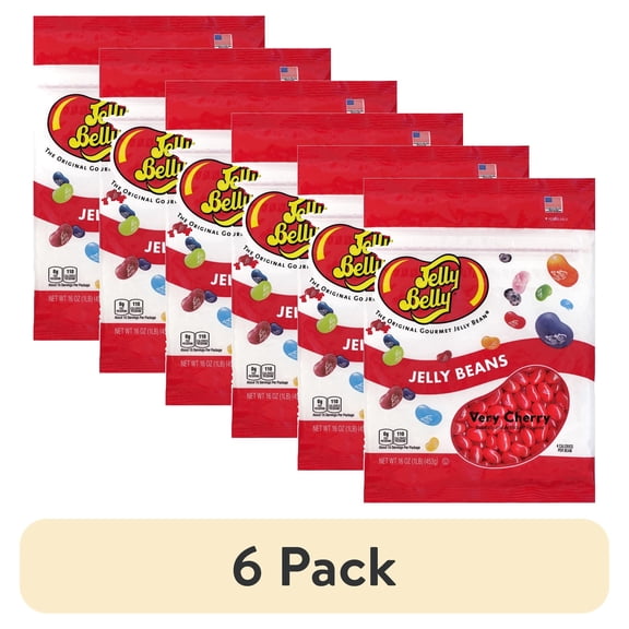 (6 pack) Jelly Belly Very Cherry Jelly Beans - 1 Pound (16 Ounces), True-to-Life Cherry Flavor, Zipper Bag