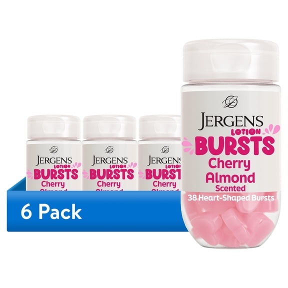 (6 pack) Jergens Cherry Almond Lotion Bursts, Squishy Heart-Shaped Moisturizer Bursts, 38 Ct