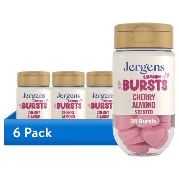 (6 pack) Jergens Cherry Almond Lotion Bursts, Squishy Heart-Shaped Moisturizer Bursts, 38 Ct