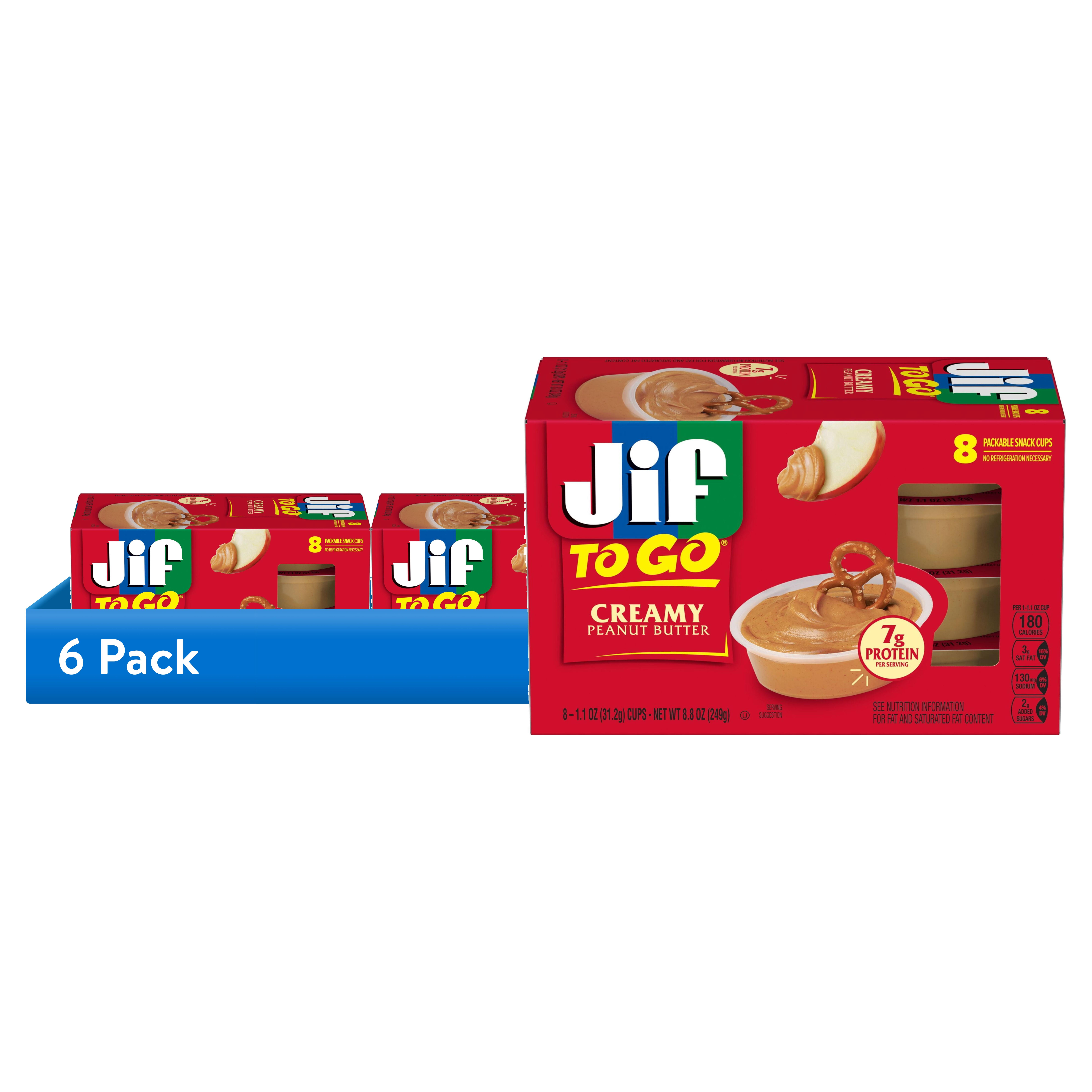 (6 pack) Jif To Go Creamy Peanut Butter, 8 Cups, 1.1 oz Each