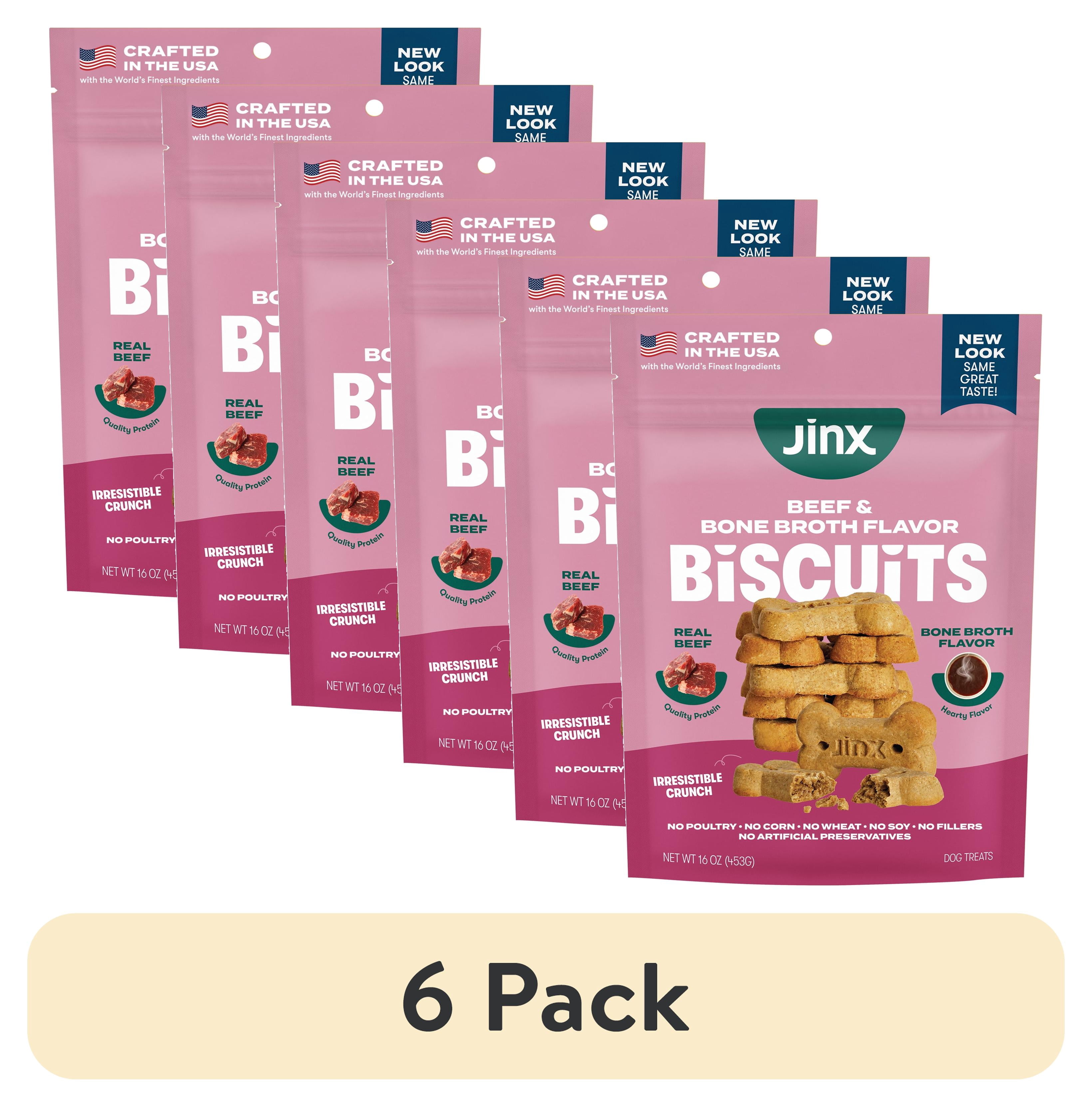 (6 pack) Jinx Beef Bone Broth Biscuits, Crunchy Dry Dog Treats, 16 oz Bag