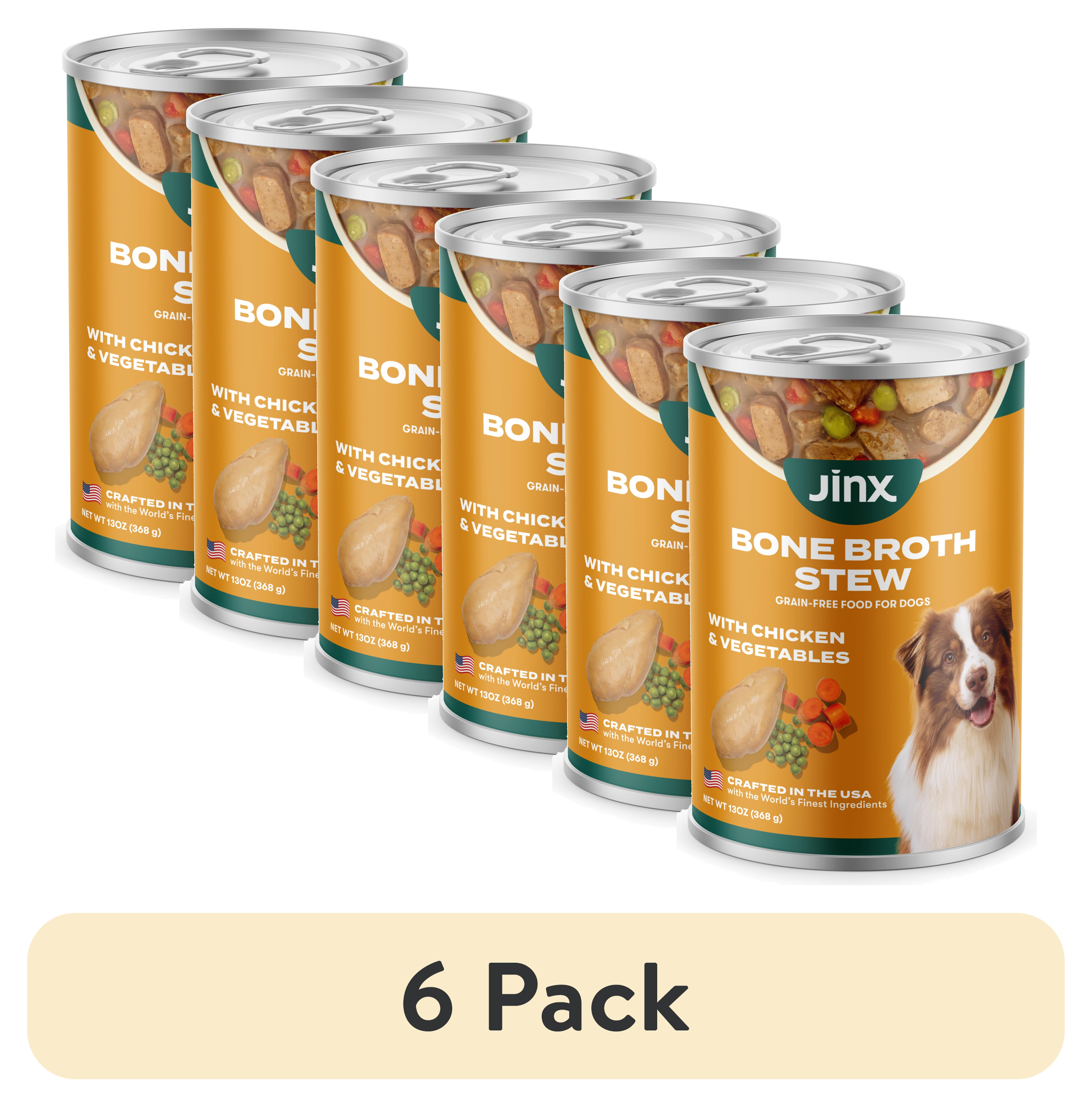 (6 pack) Jinx Bone Broth Stew Grain-Free Chicken & Vegetables Wet Dog Food, 13 oz Can
