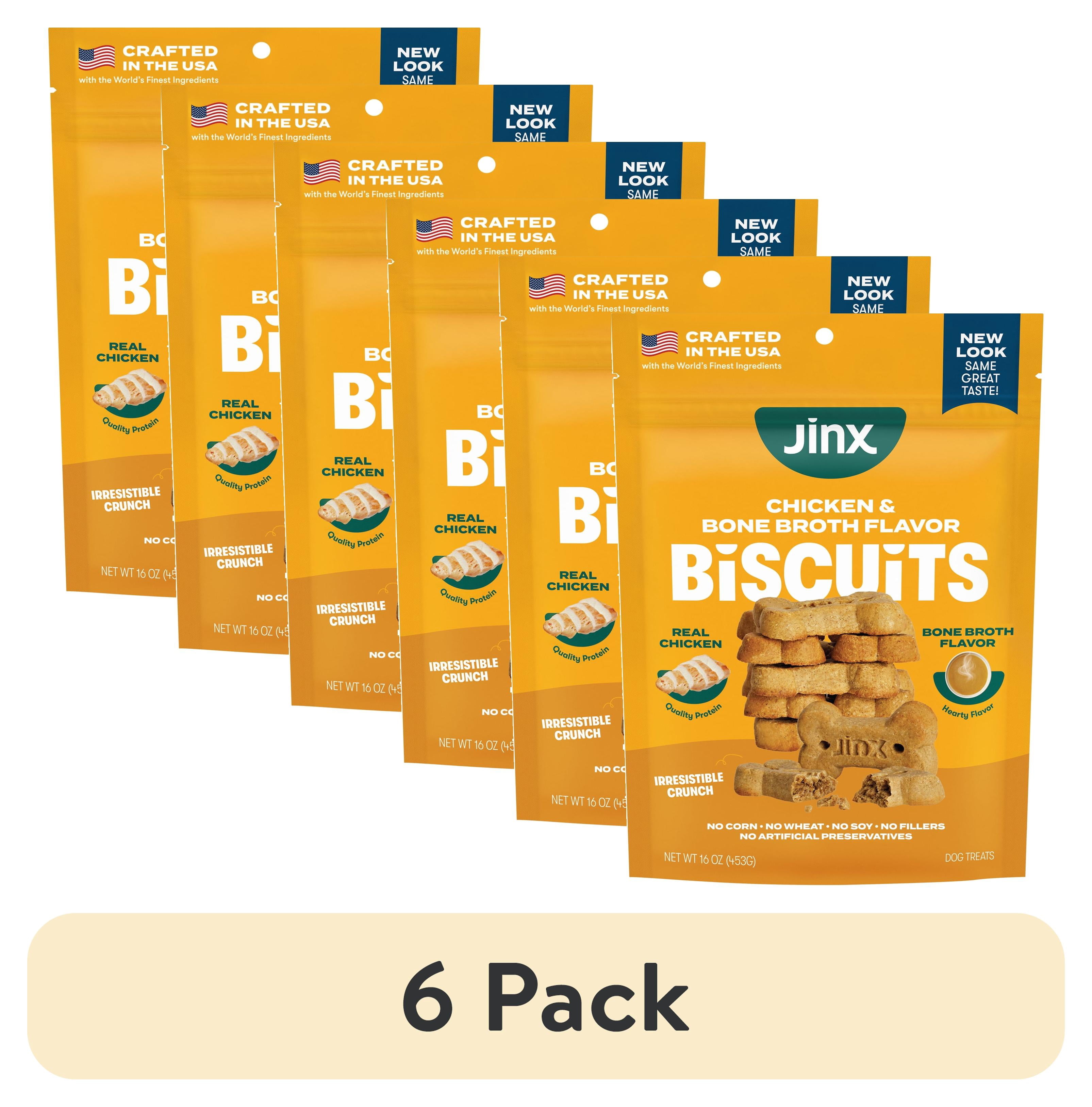 (6 pack) Jinx Chicken Bone Broth Biscuits, Crunchy Dry Dog Treats, 16 oz Bag